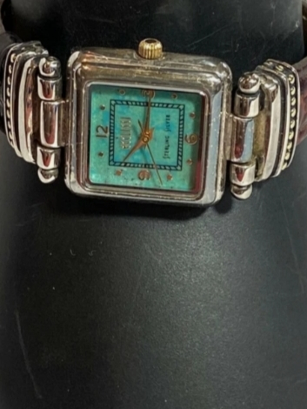 Turquoise Dial Silver Tone Square Face Watch By ECCLISSI Wrist Watch